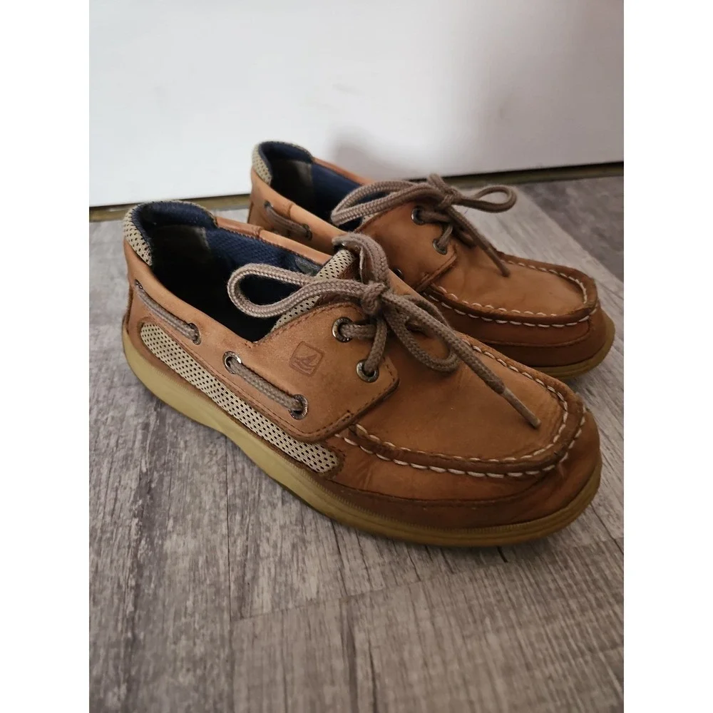 Classic Sperry Kids Brown Leather Mesh Boat Shoes Size 1.5M